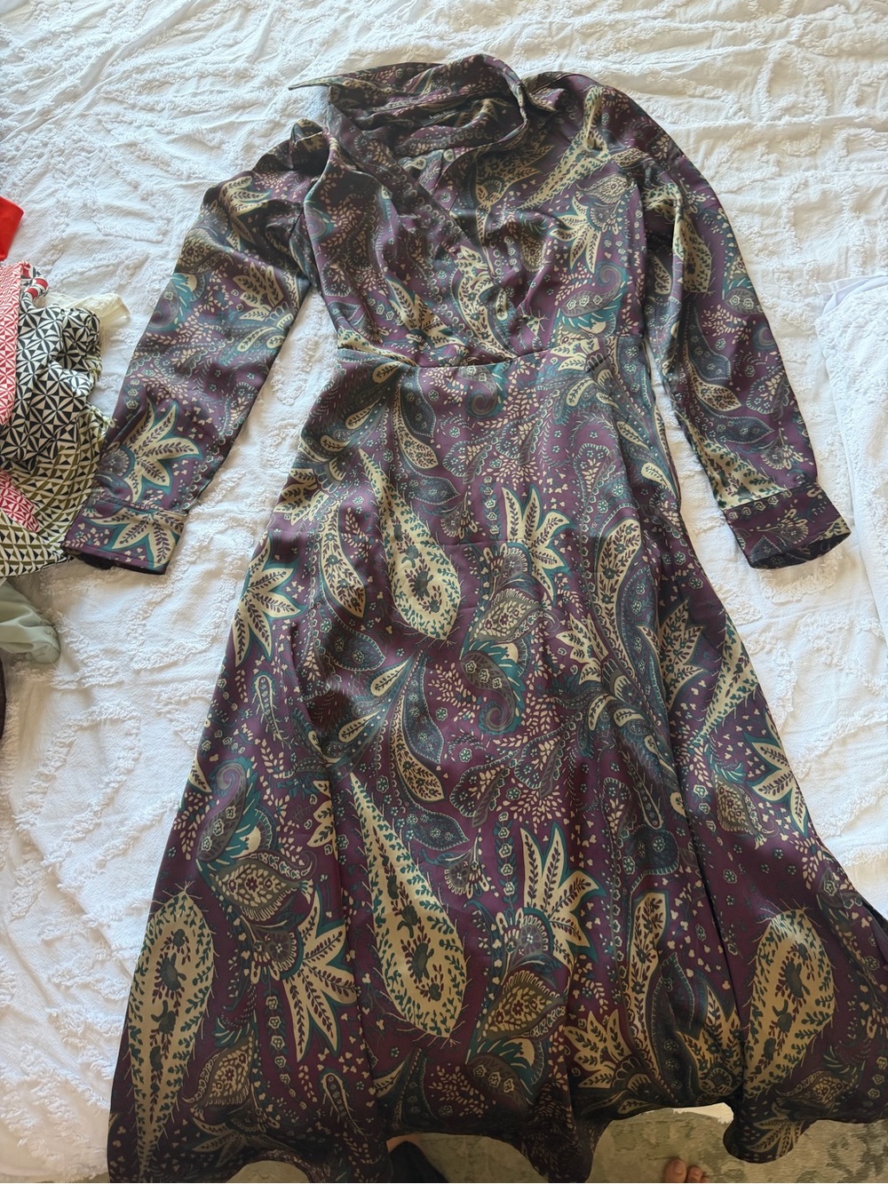 Ralph Lauren Womens Paisley Long Sleeve Dress in Plum